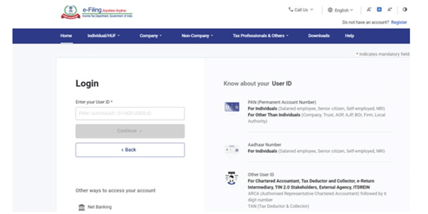 Income tax Portal Login 