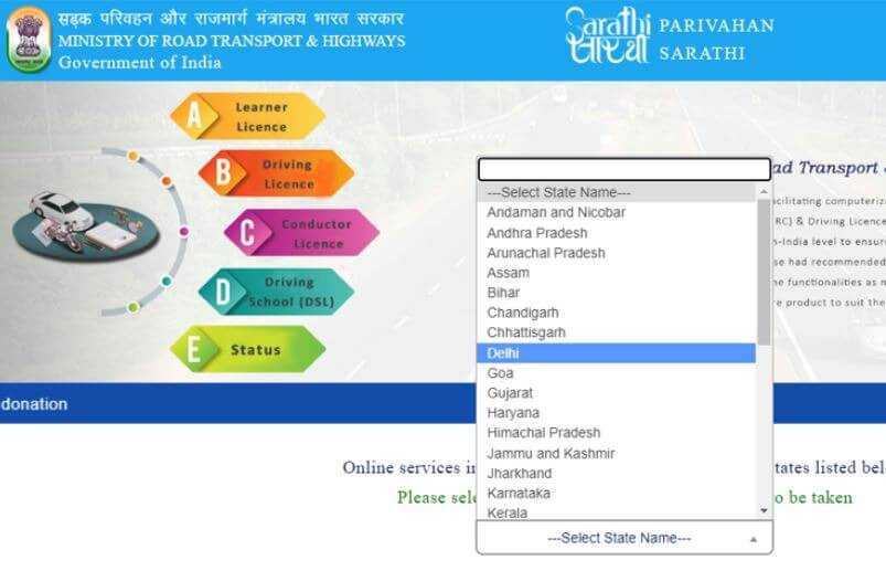 delhi-parivahan login