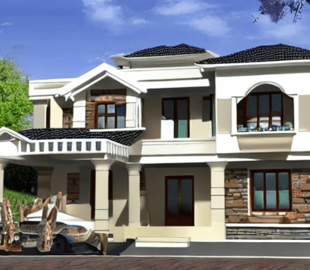 Villa Style Normal House Front Elevation Designs