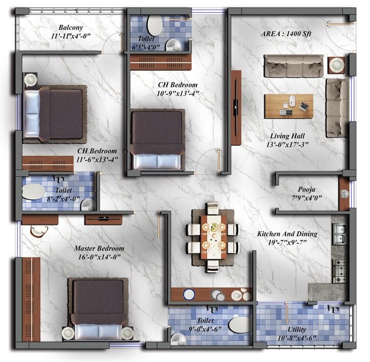 House Plans for 3BHK