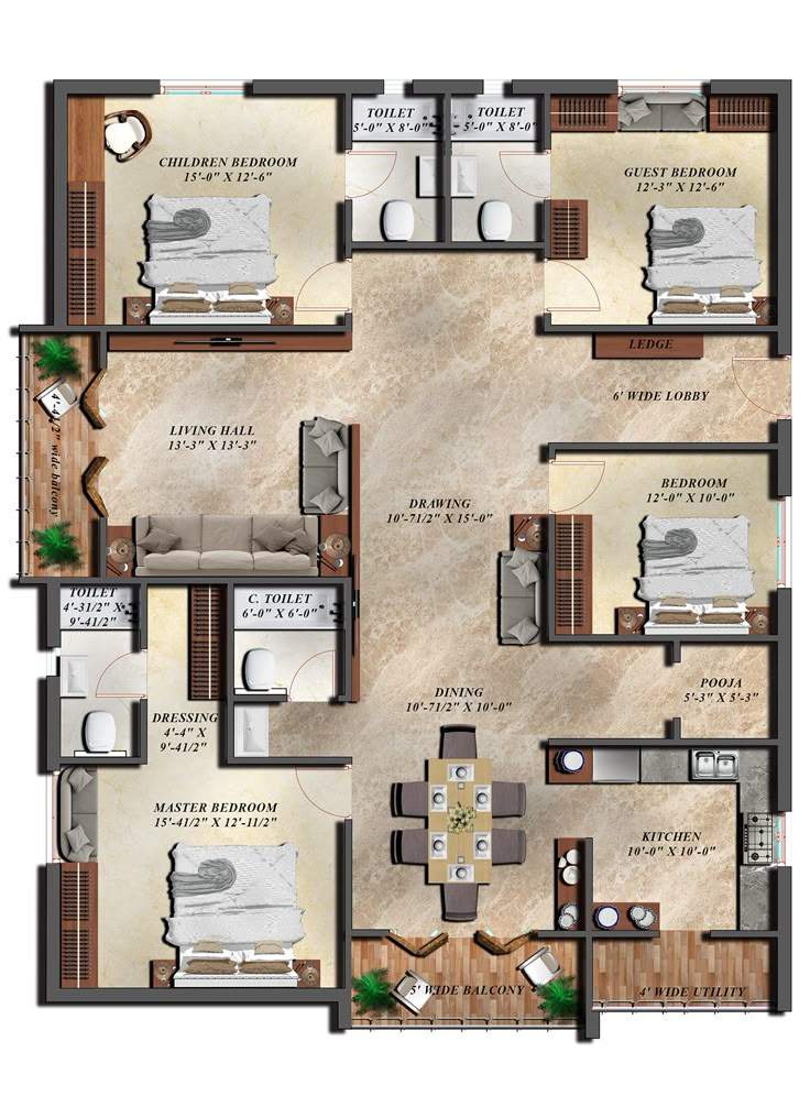 House Plans for 4 BHK